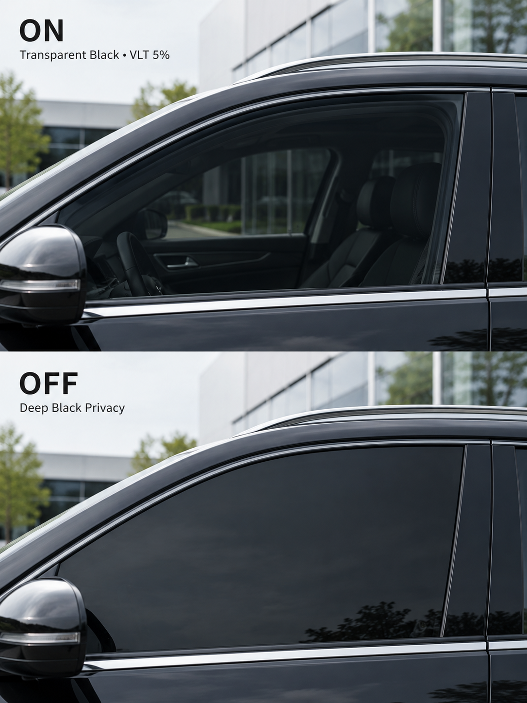 Deep Black PDLC Film for Car Windows – VLT 5% Switchable Privacy Film for Side Windows - Image 2