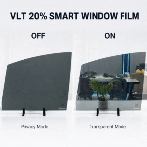 TINTWAVE Light Black VLT20% PDLC smart car window film ON and OFF comparison